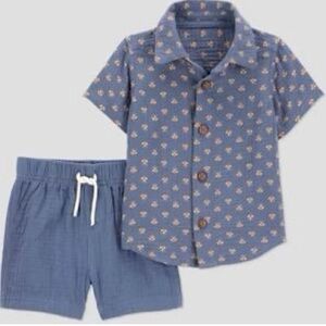 Carter's Blue Button Down Shirt and Shorts Set